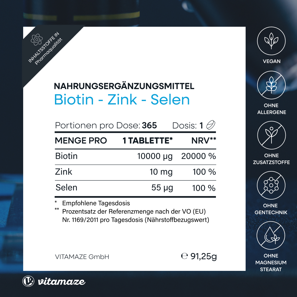 vitamaze BIOTIN + Zink + Selen 365 St Tabletten