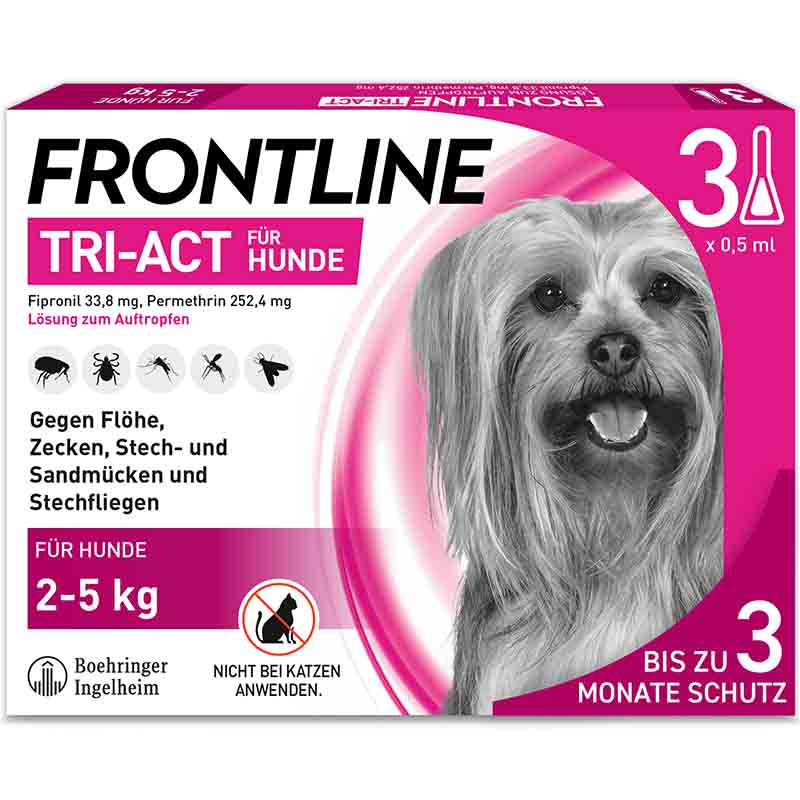FRONTLINE TRI-ACT gegen Zecken, Flöhe und fliegende Insekten für Hunde XS (2-5 kg)  3 St Lösung