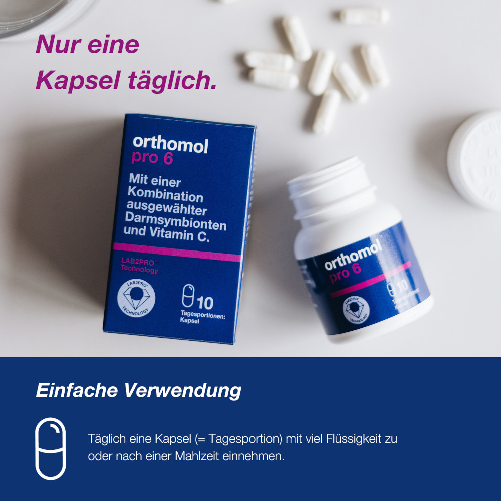 orthomol pro 6 - mit einer Kombination ausgewählter Darmsymbionten und Vitamin C - Kapseln