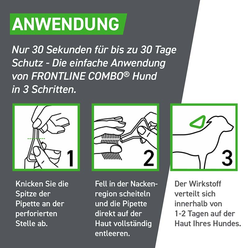 FRONTLINE COMBO gegen Zecken, Flöhe (Flöhe, Eier, Larven, Puppen) für Hunde L (20-40 Kg) 3 St Lösung
