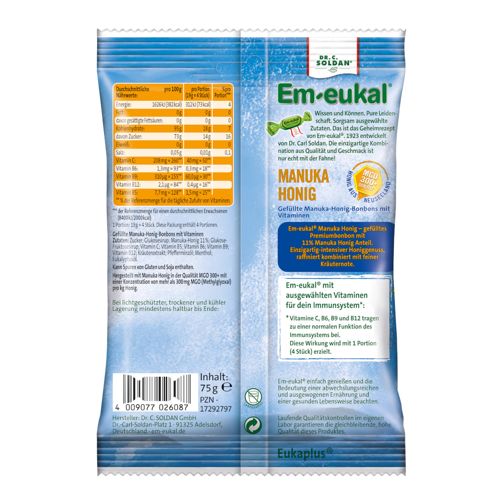 Em-eukal Manuka Honig HUSTENBONBON gefüllt 75 g Bonbons
