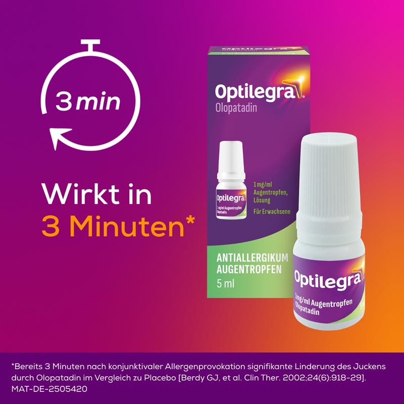 Optilegra Augentropfen Olopatadin 1 mg/ml bei Heuschnupfen 5 ml Augentropfen