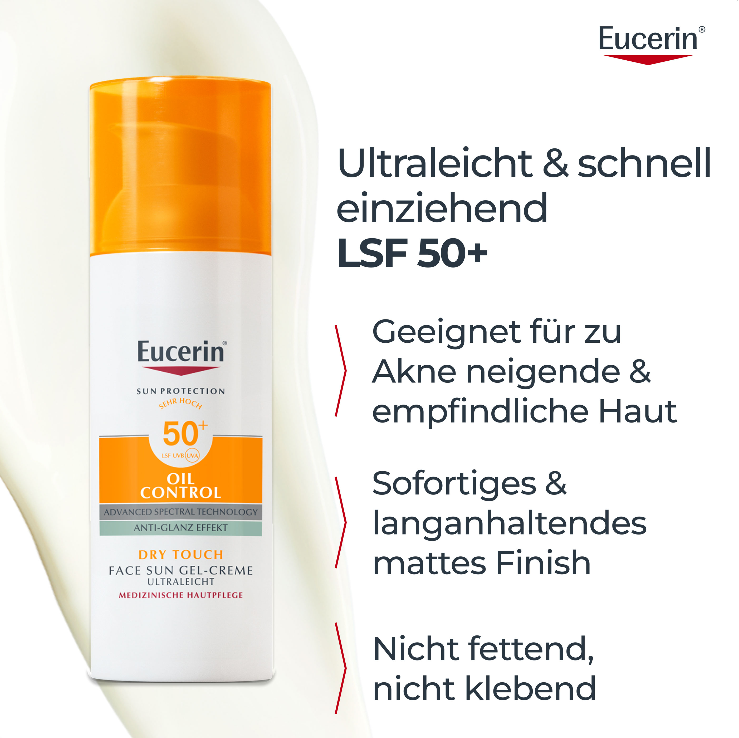 Eucerin SUN OIL CONTROL DRY TOUCH FACE SUN GEL-CREME LSF 50+  - Jetzt 20% sparen  50 ml Creme