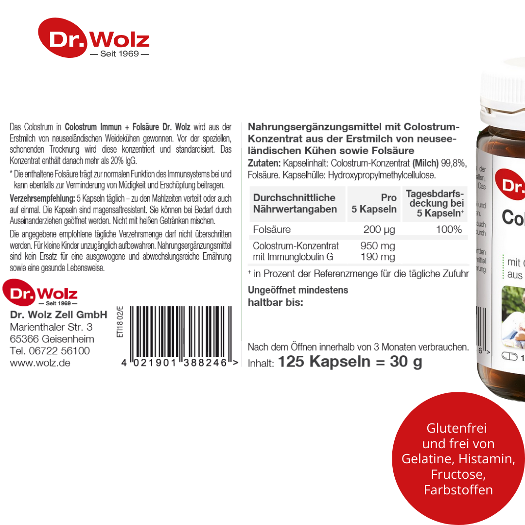 Dr. Wolz Colostrum Immun + Folsäure 125 St Kapseln