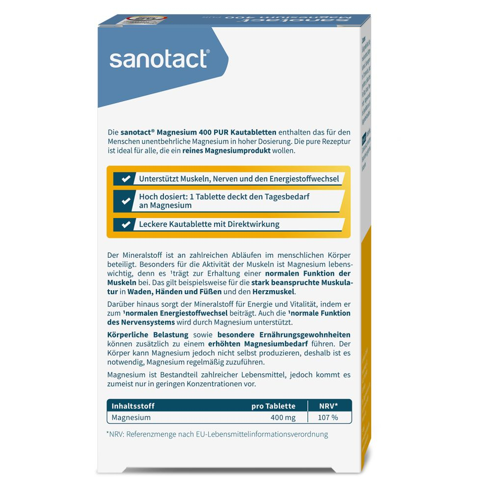 sanotact Magnesium 400 PUR 30 St Kautabletten