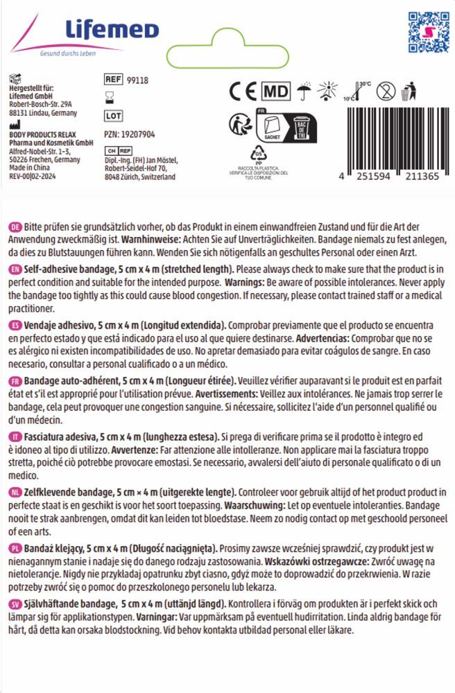 Lifemed Selbsthaftende Bandage 5 cm x 4 m 1 Packung Bandage