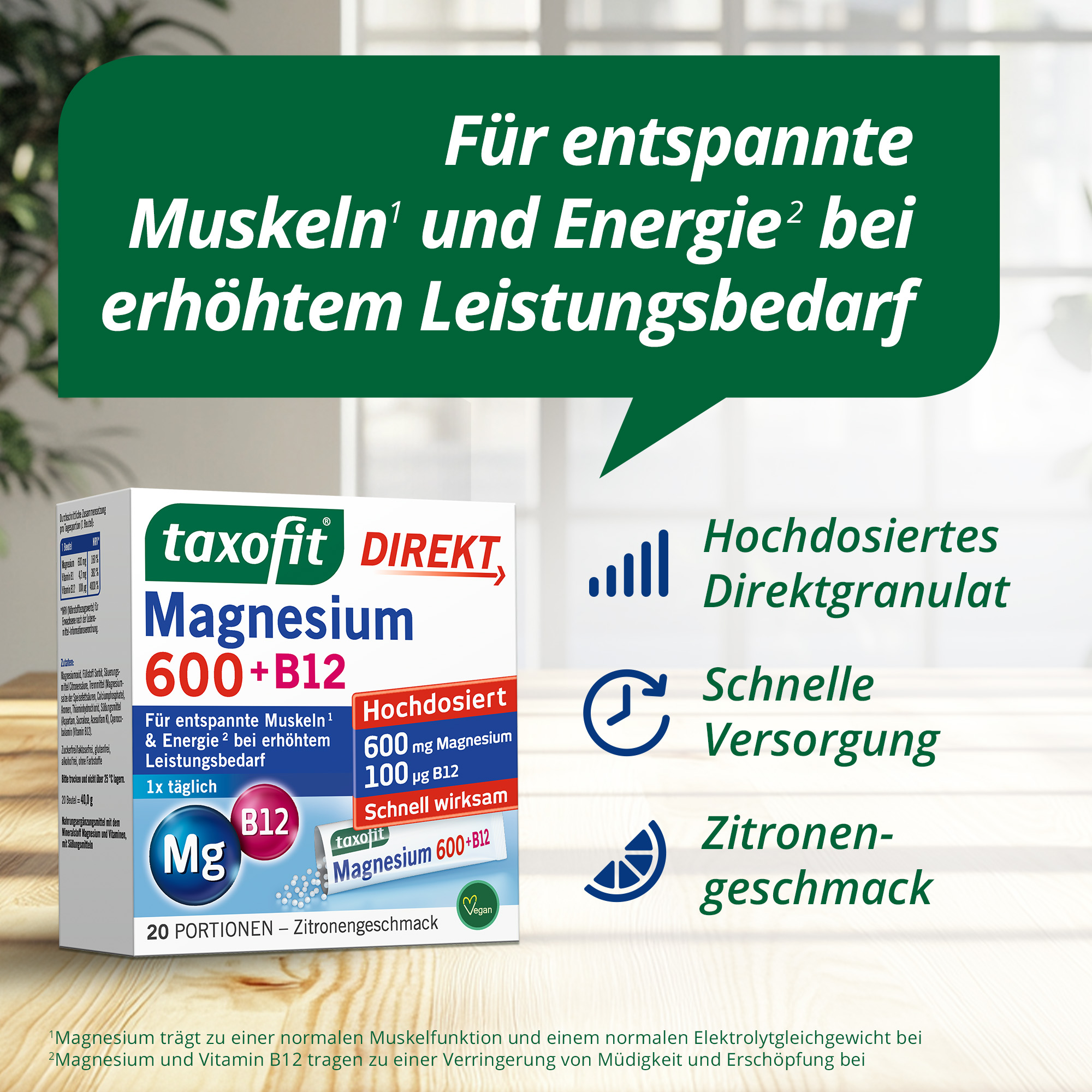 taxofit DIREKT Magnesium 600 + B12 20 St Granulat