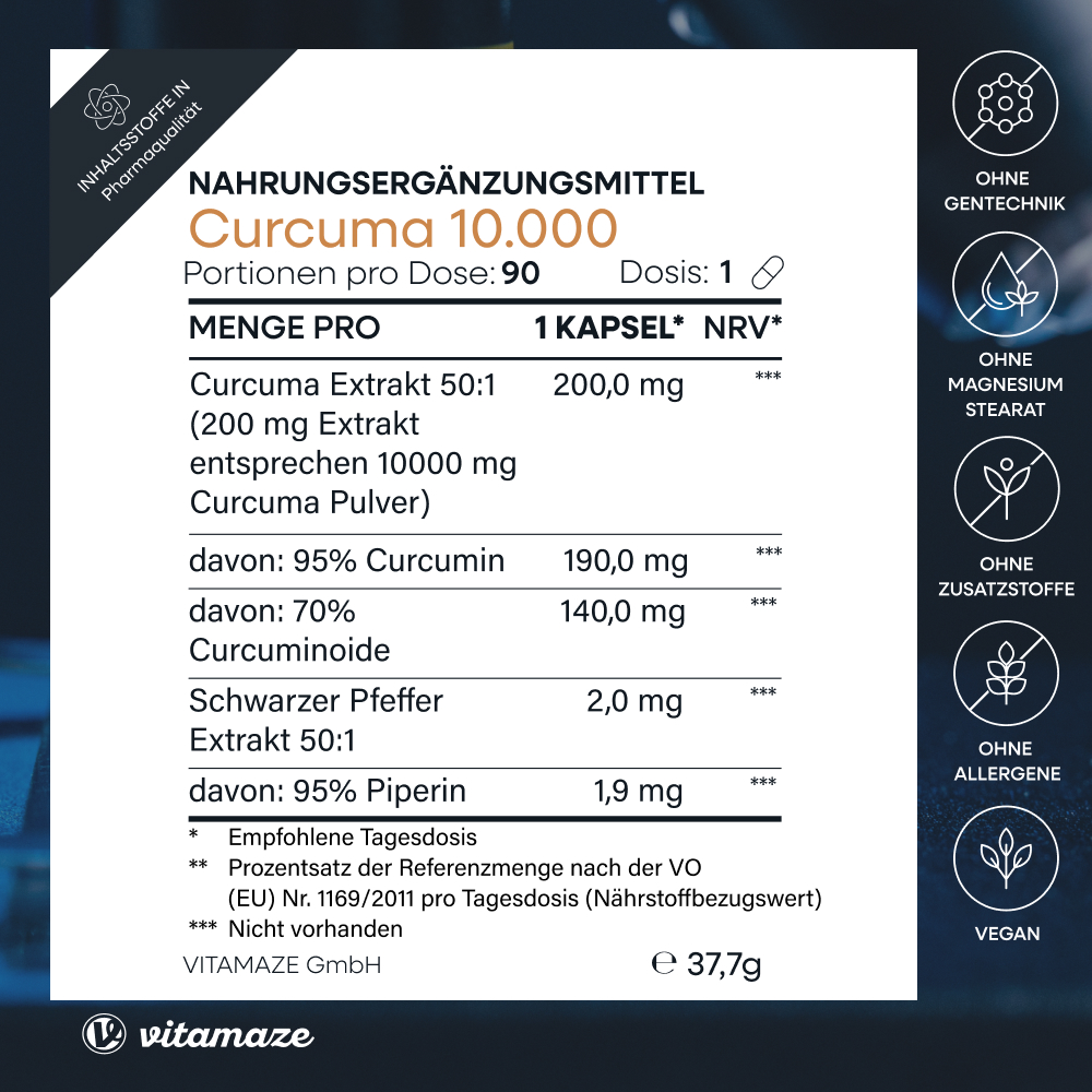 vitamaze CURCUMA 10.0000 + PIPERIN 90 St Kapseln