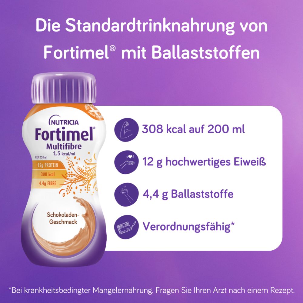 Fortimel Multifibre 1.5 kcal Schokoladengeschmack 4X200 ml Flüssigkeit