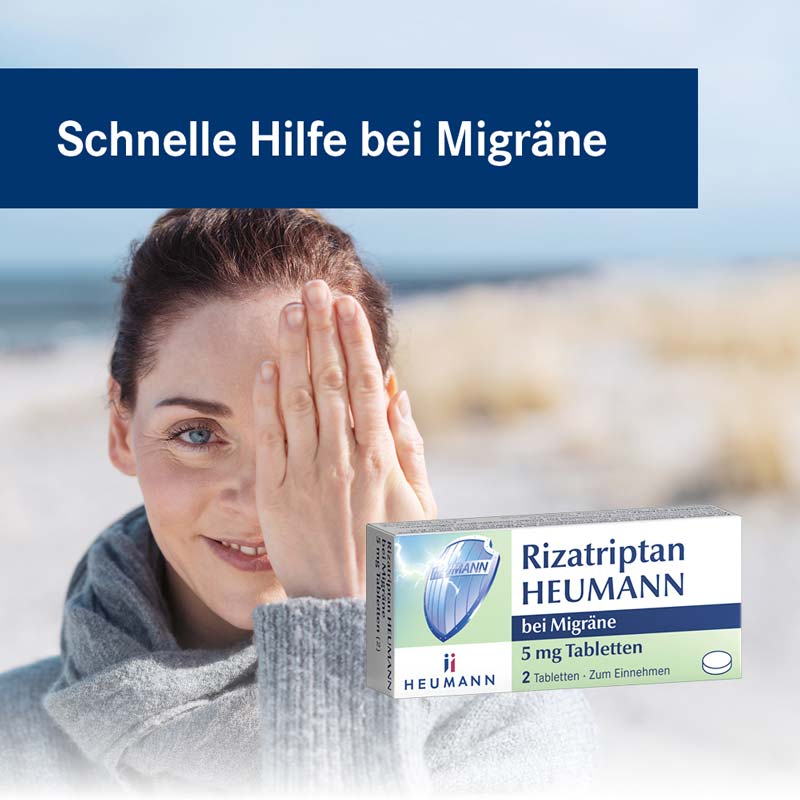 Rizatriptan 5 mg HEUMANN bei Migräne  2 St Tabletten