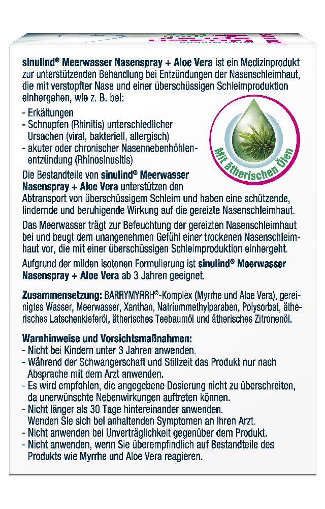 sinulind Meerwasser Nasenspray + Aloe Vera 20 ml Nasenspray