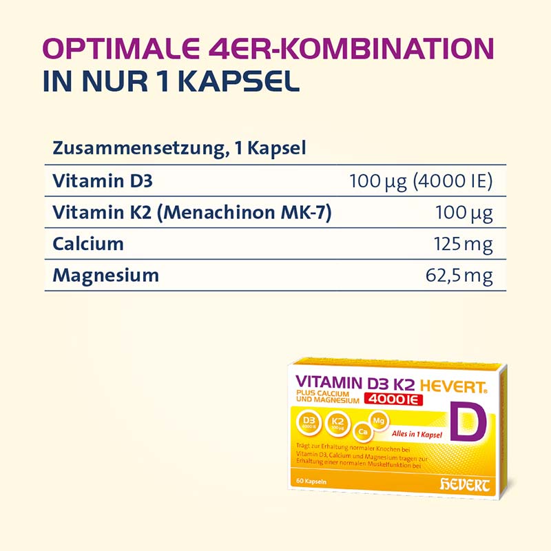 VITAMIN D3 K2 HEVERT 4000 I.E. 60 St Kapseln