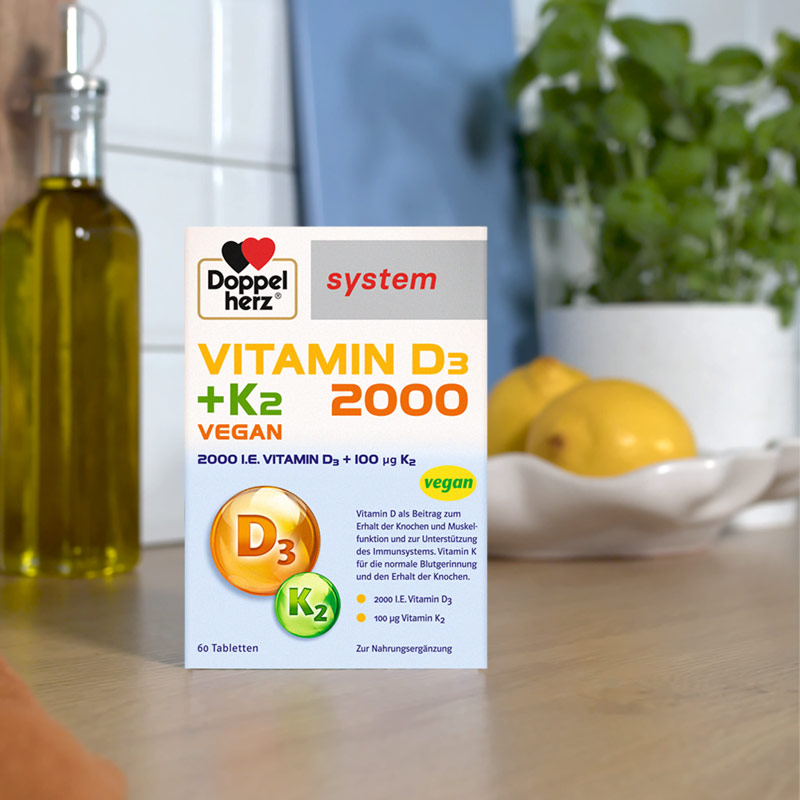 Doppelherz system VITAMIN D3 + K2 2000 I.E. vegan 60 St Tabletten