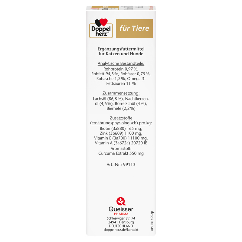 Doppelherz Haut & Fell Öl Omega-3 für Katzen und Hunde 250 ml Flüssigkeit