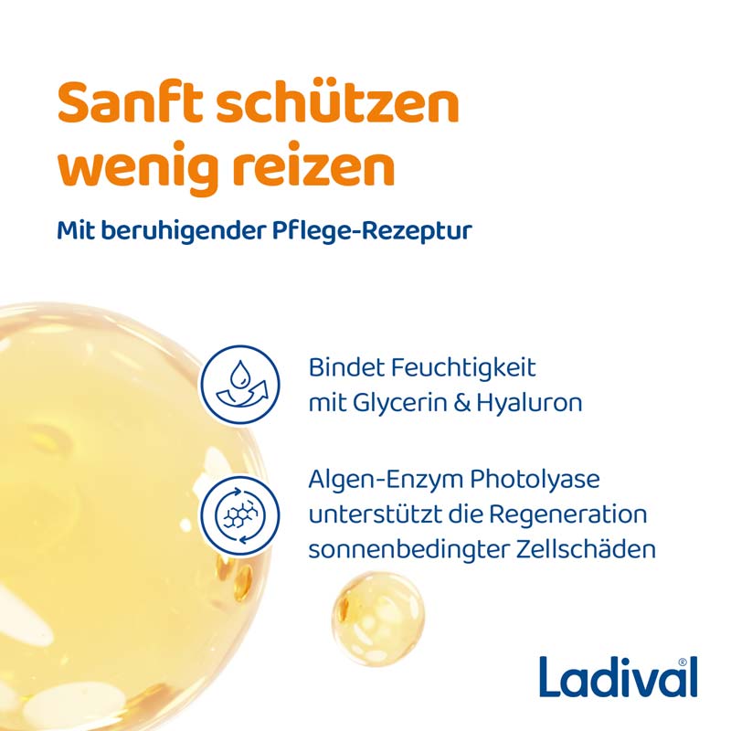 Ladival Empfindliche & Normale Haut Sonnenschutz-Lotion LSF 50+: Sonnencreme für das Gesicht bei empfindlicher und normaler Haut, mit 4-fach Zellschutz, Hyaluronsäure & Photolyase, 50ml