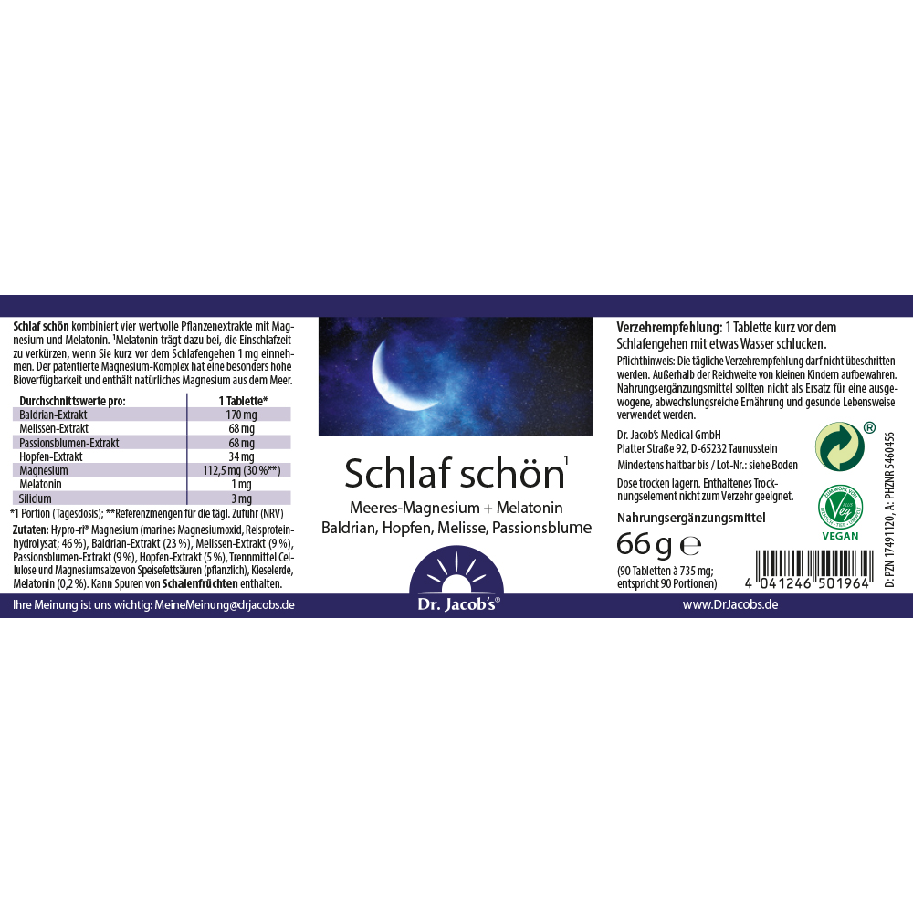 Dr. Jacob's Schlaf schön Melatonin Melisse Baldrian Hopfen