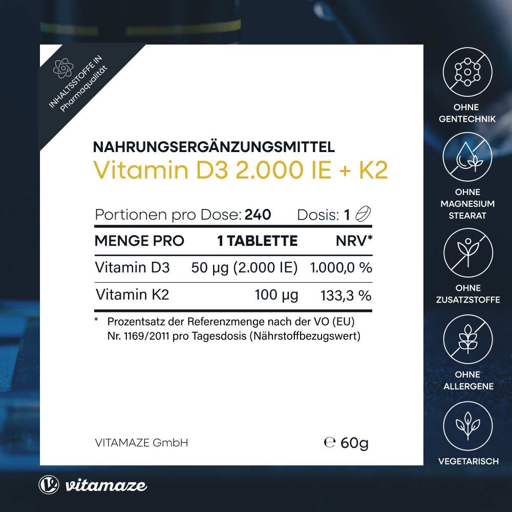 vitamaze VITAMIN D3 2.000 I.E. + K2 240 St Tabletten