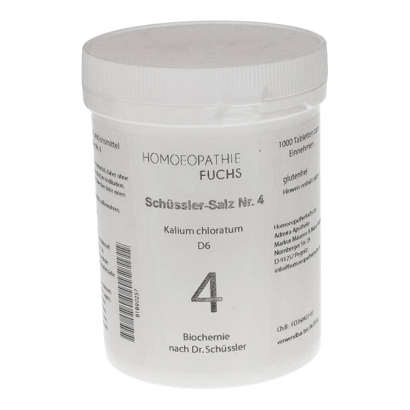 HOMOEOPATHIEFUCHS Schüssler-Salz Nummer 4 Kalium chloratum D6 Biochemie 1000 St Tabletten