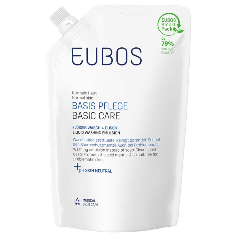 EUBOS Normale Haut BASIS PFLEGE FLÜSSIG WASCH + DUSCH Nachfüllbeutel unparfümiert 400 ml Flüssigkeit