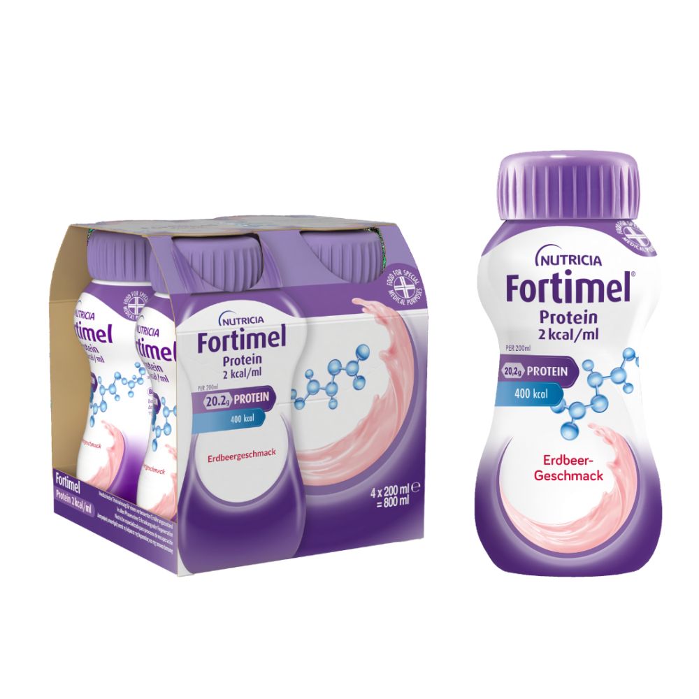 Fortimel Protein 2 kcal Erdbeere 4X200 ml Flüssigkeit