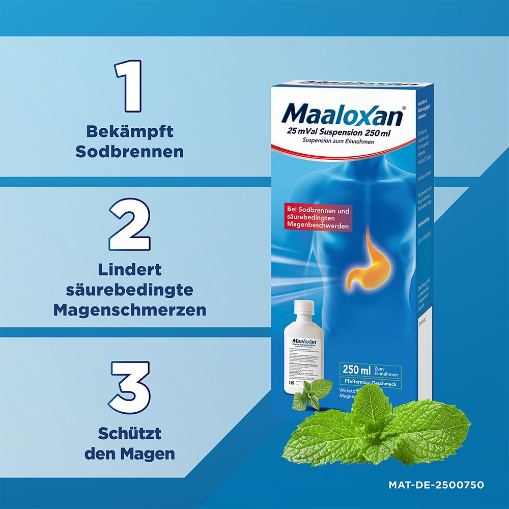 MAALOXAN Suspension bei Sodbrennen & Magenschmerzen 250 ml Suspension