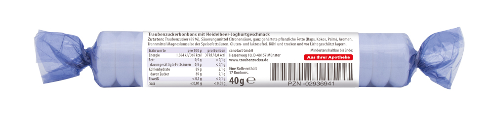 INTACT Traubenzucker Heidelbeere Joghurt Rolle 40 g Tabletten