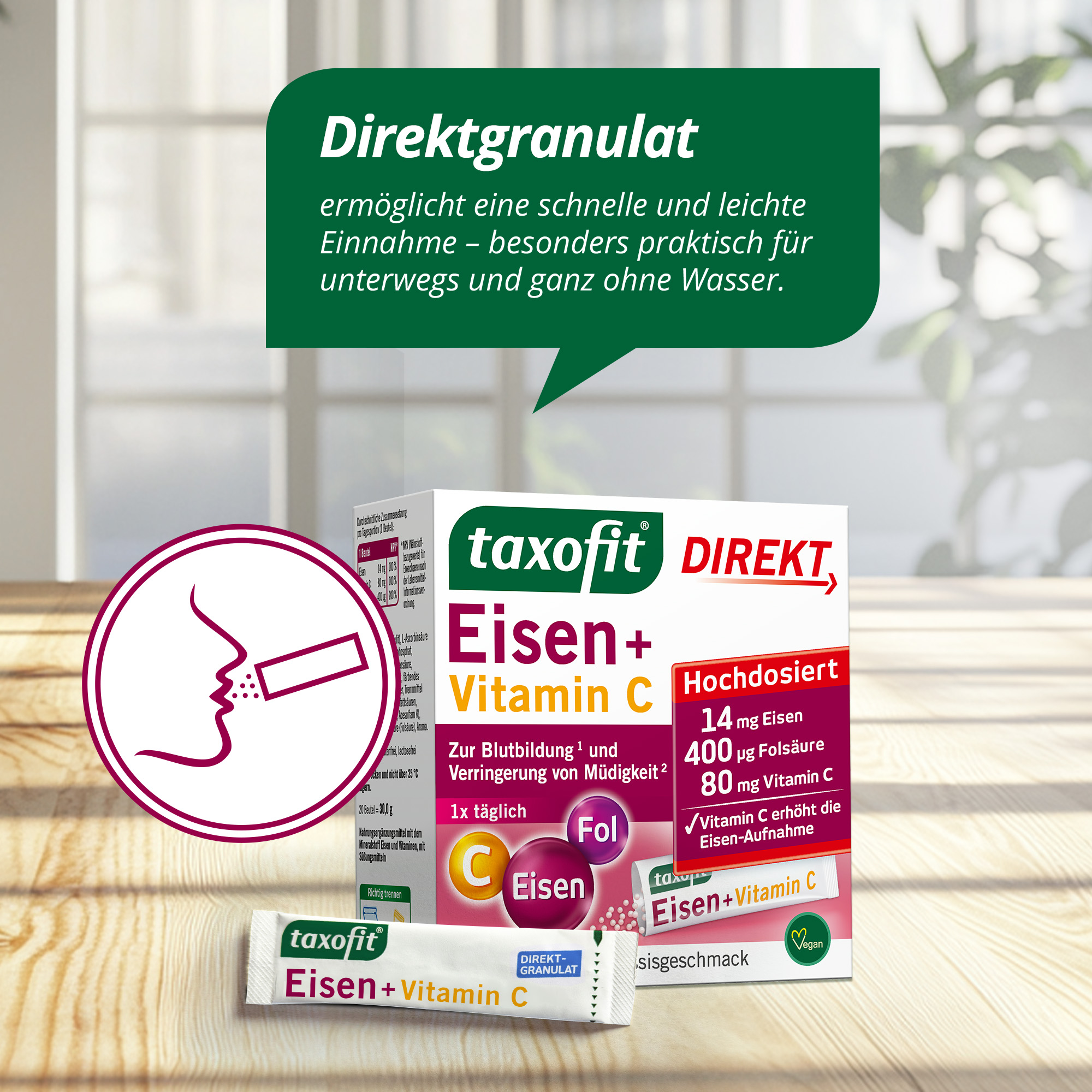 taxofit DIREKT Eisen + Vitamin C 20 St Granulat