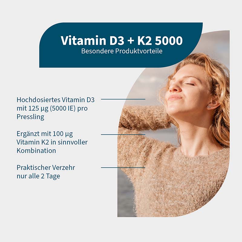 NatuGena Vitamin D3 + K2 5000 180 St Presslinge