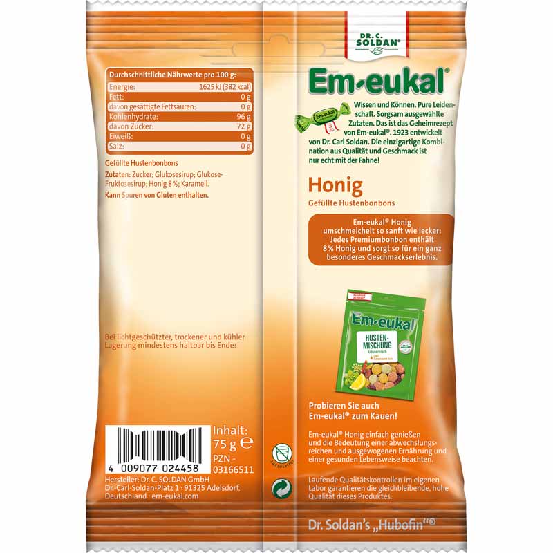 Em-eukal Honig gefüllt zuckerhaltig 75 g Bonbons