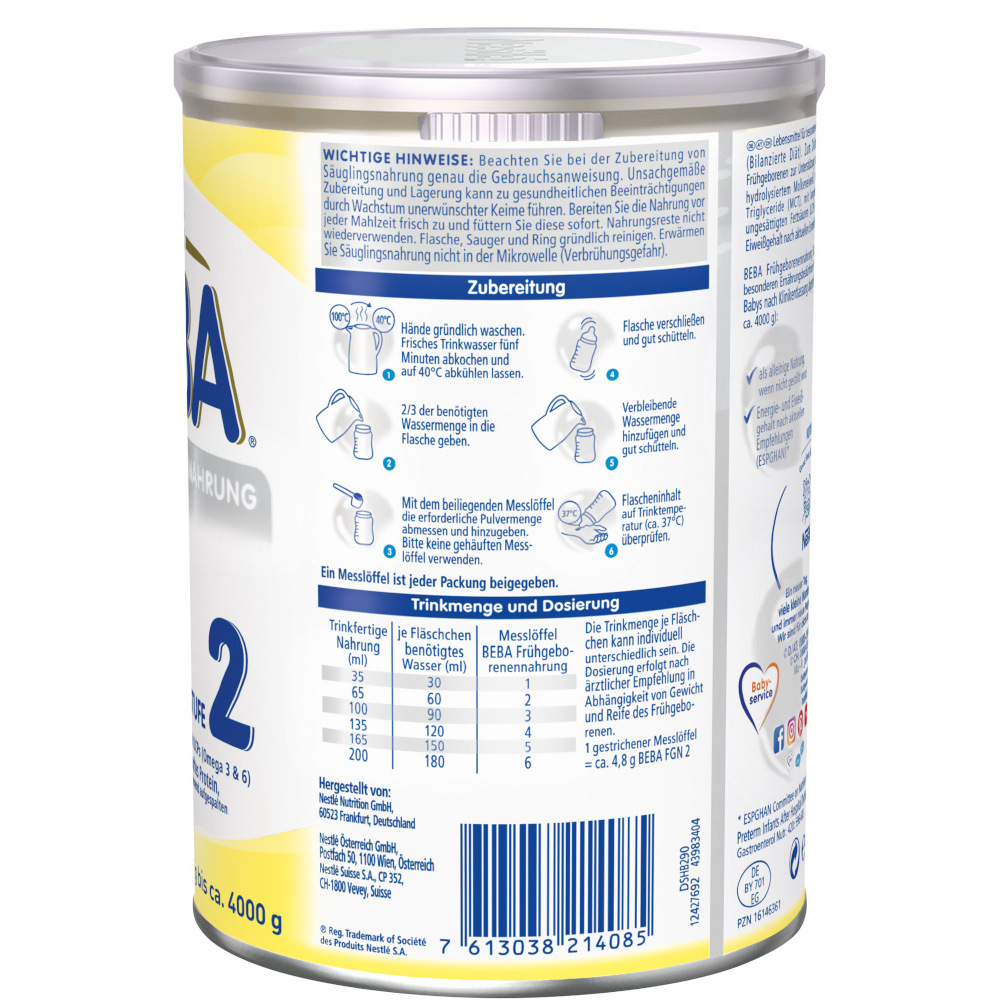 Nestle BEBA FRÜHGEBORENENNAHRUNG Stufe2 400 g Pulver