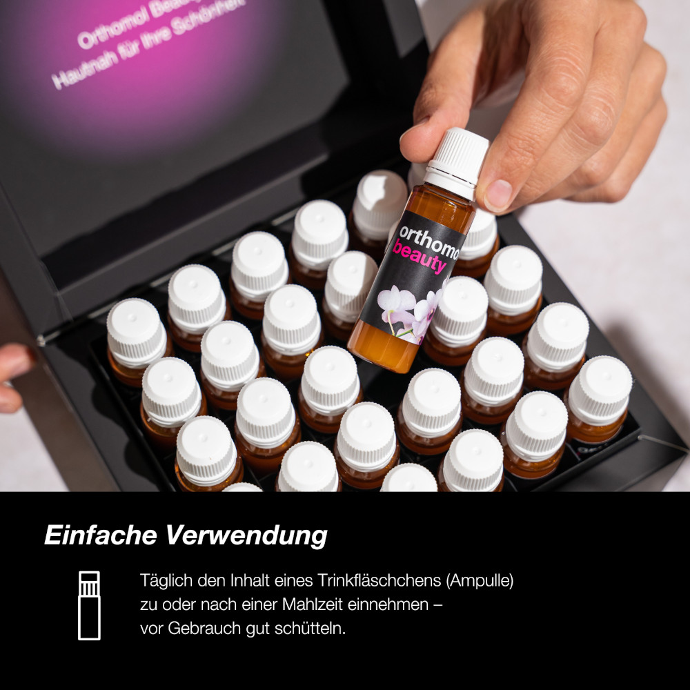 orthomol beauty für Frauen - mit Hyaluronsäure, Kollagen und Coenzym Q10 - Nachfüllpackung mit Trinkampullen