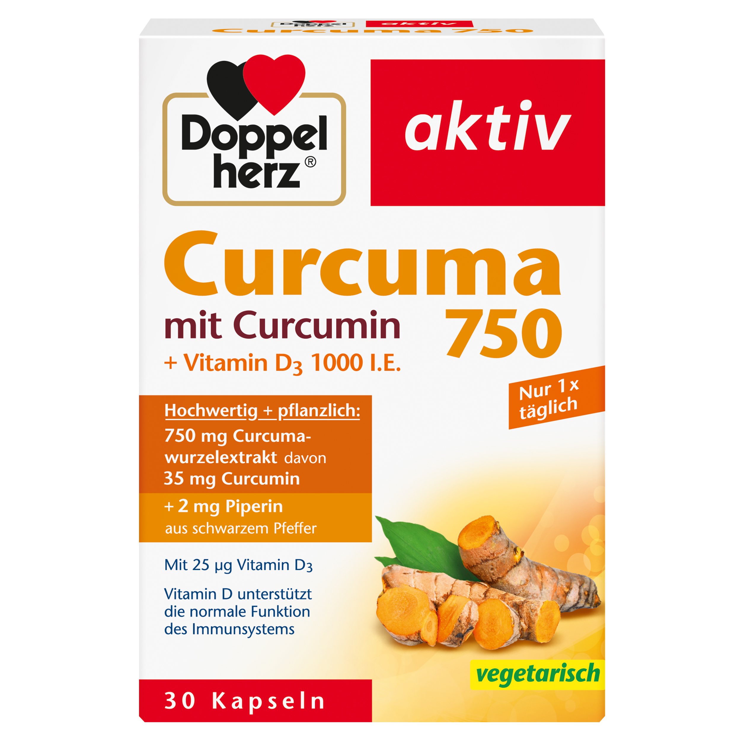 Doppelherz aktiv Curcuma 750 + Vitamin D3 1000 I.E. 30 St Kapseln
