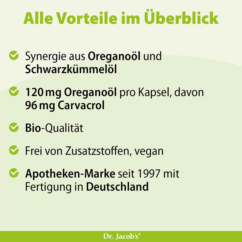 Dr. Jacobs Oregano - Öl in Schwarzkümmelöl  60 St Kapseln