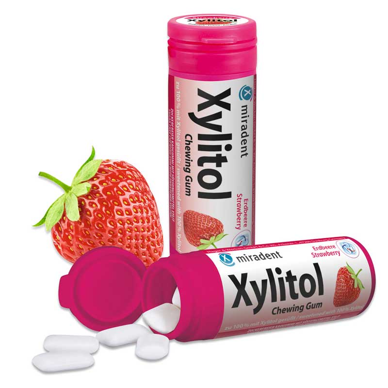 miradent Xylitol Chewing Gum Erdbeere  30 g Kaugummi