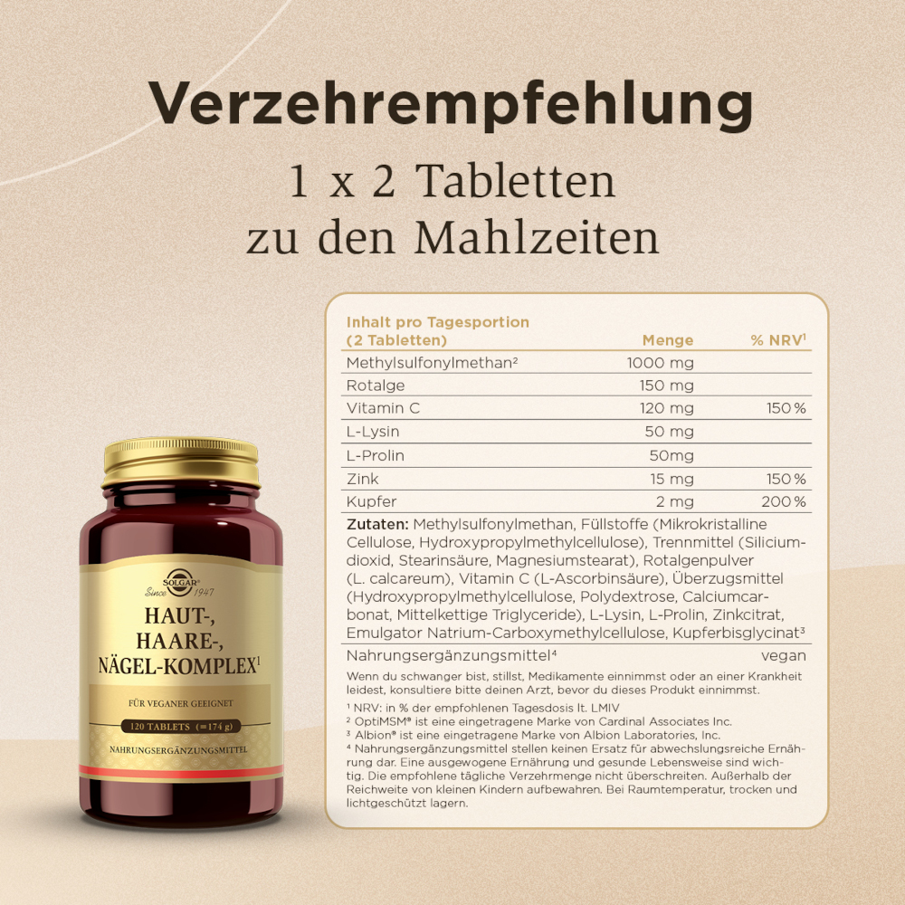 SOLGAR HAUT-, HAARE-, NÄGEL-KOMPLEX 120 St Tabletten