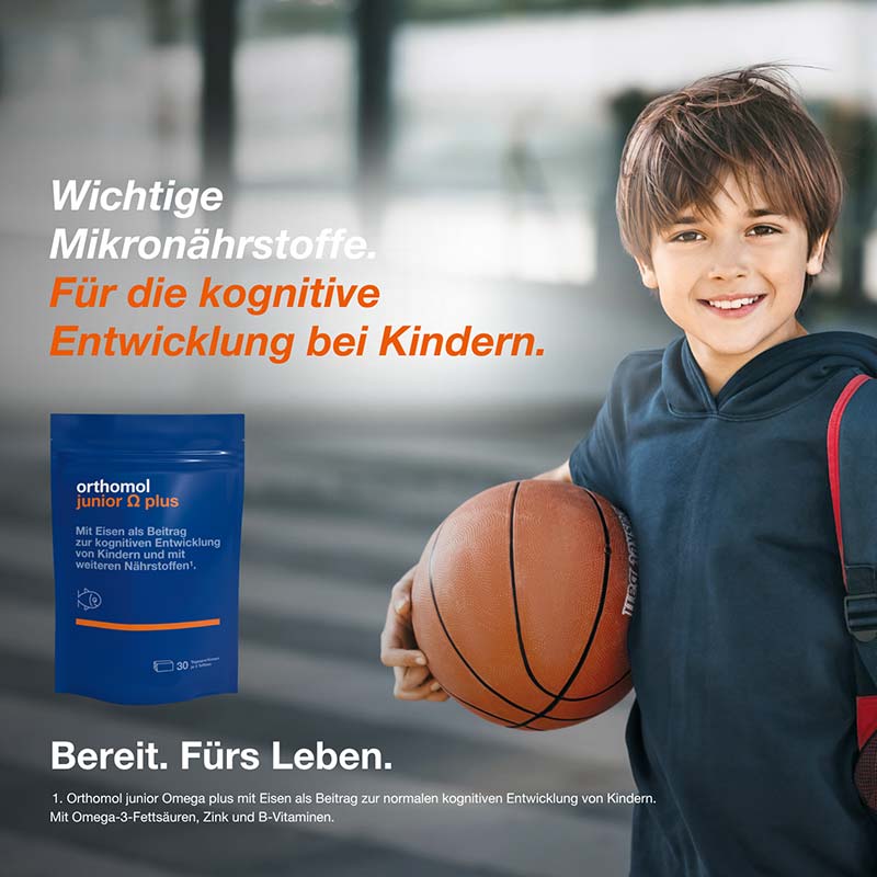 orthomol junior Omega plus - mit Eisen, Omega-3-Fettsäuren und Vitamin B12 - 90 Toffees