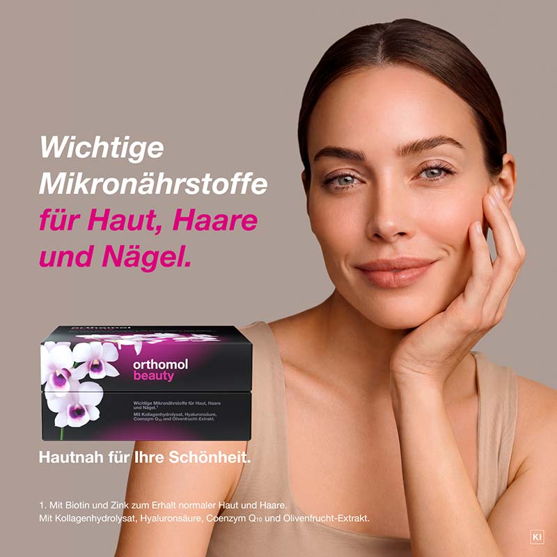 orthomol beauty für Frauen - mit Hyaluronsäure, Kollagen und Coenzym Q10 - Beauty-Box mit Trinkampullen
