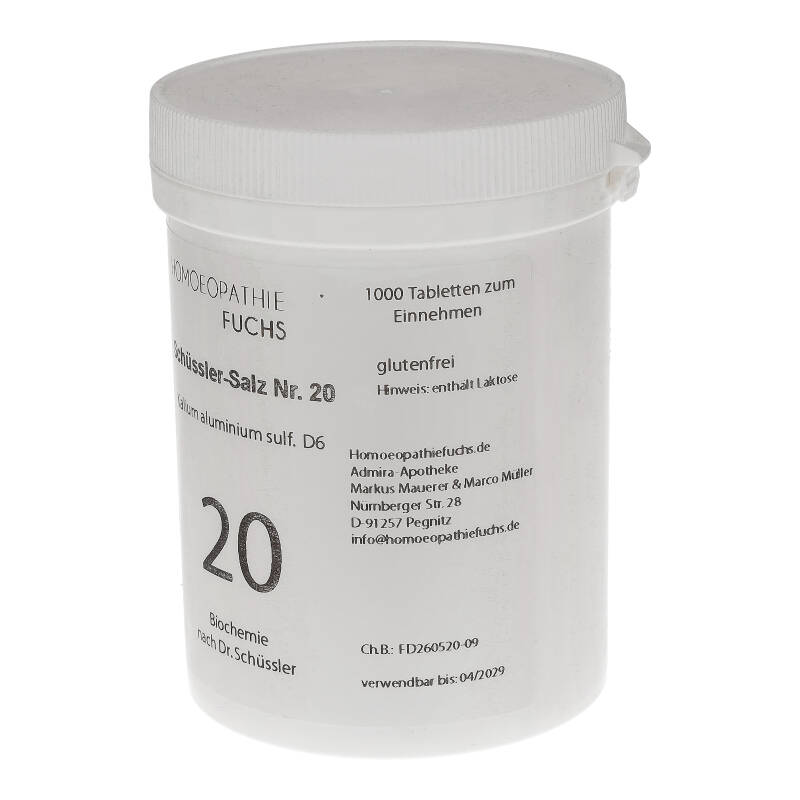 HOMOEOPATHIEFUCHS Schüssler-Salz Nummer 20 Kalium aluminium sulfat D6 1000 St Tabletten