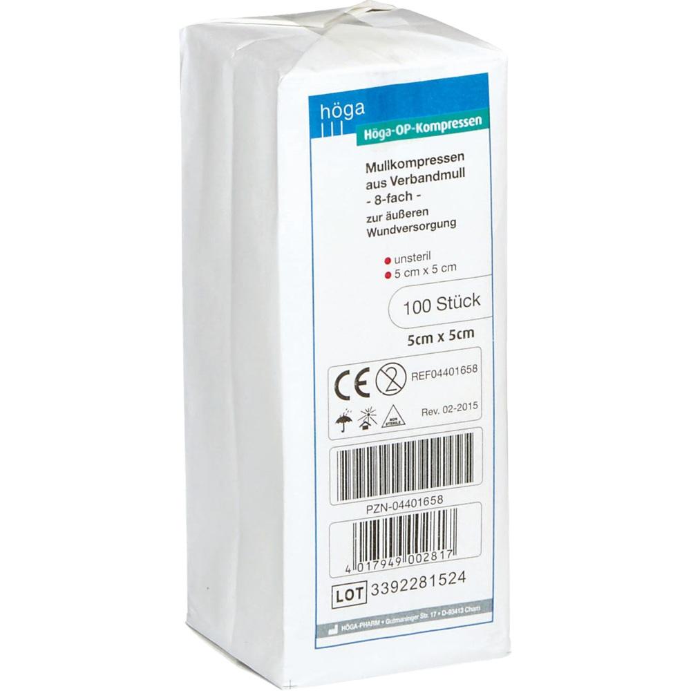 HÖGA OP Kompressen 5x5 cm unsteril 8fach 100 St Kompressen