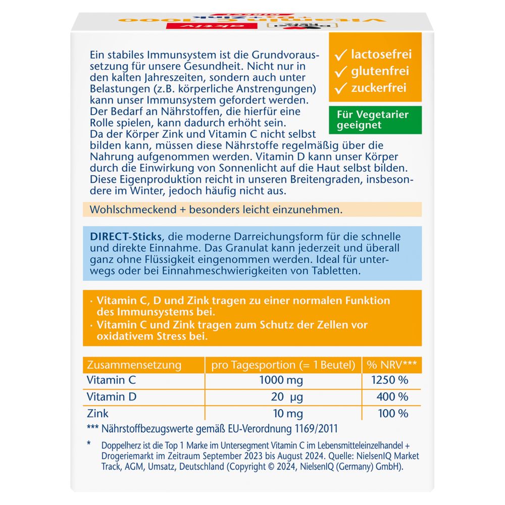 Doppelherz aktiv Vitamin C + D3 + Zink DIRECT 20 St Pellets