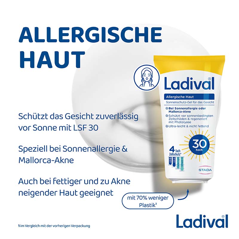Ladival Allergische Haut Sonnenschutz-Gel LSF 30: Sonnencreme für das Gesicht bei Sonnenallergie und Mallorca-Akne, mit 4-fach Zellschutz & Photolyase, 50ml