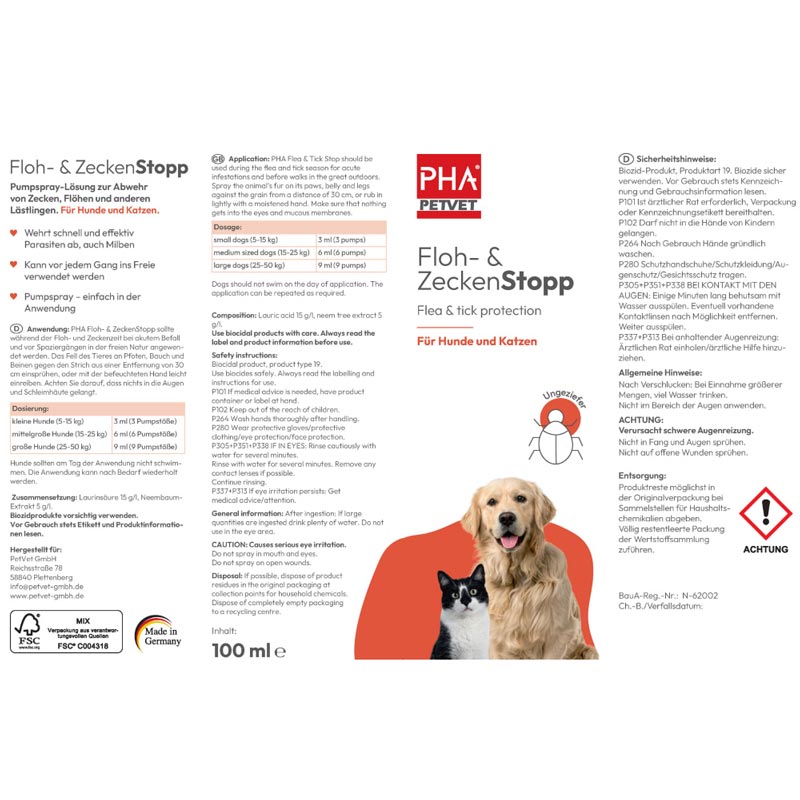 PHA Floh & Zecken Stopp 100 ml Spray