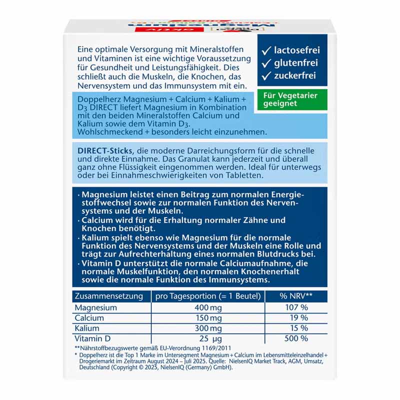 Doppelherz aktiv Magnesium + Calcium + Kalium + D3 DIRECT 20 St Pellets