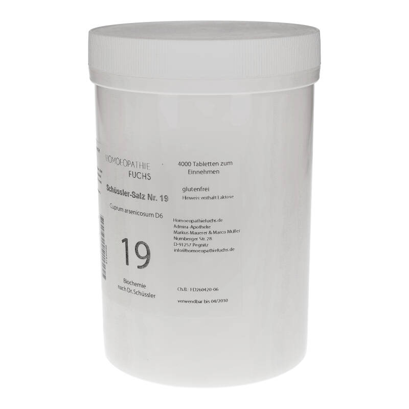 HOMÖOPATHIEFUCHS Schüssler-Salz Nummer 19 Cuprum arsenicosum D6 Biochemie 4000 St Tabletten