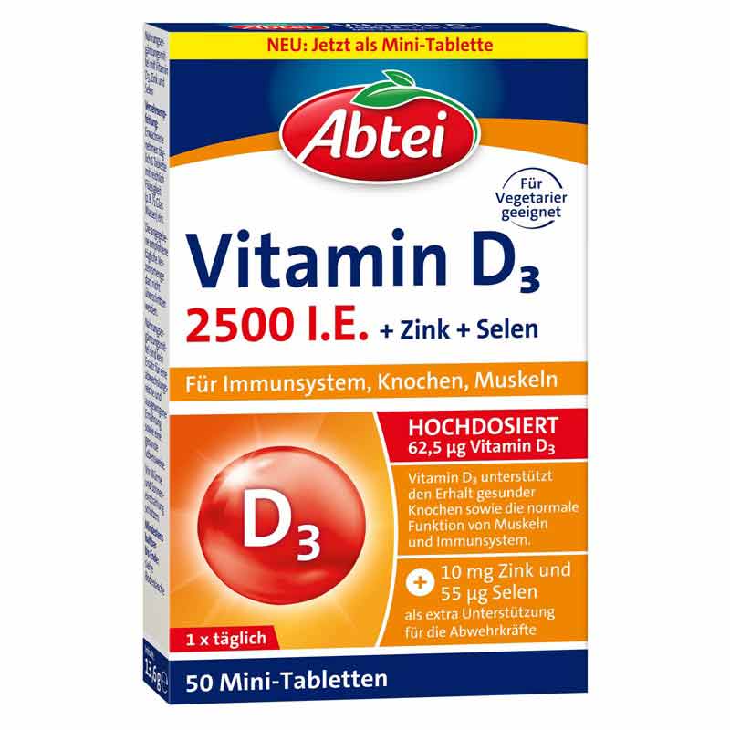 Abtei Vitamin D3 2500 I.E. + Zink + Selen 50 St Tabletten