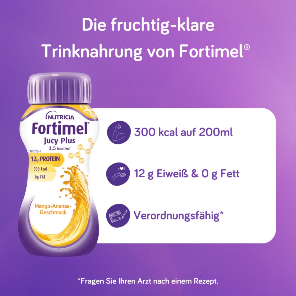 Fortimel Jucy Plus Mango-Ananas-Geschmack 4X200 ml Flüssigkeit