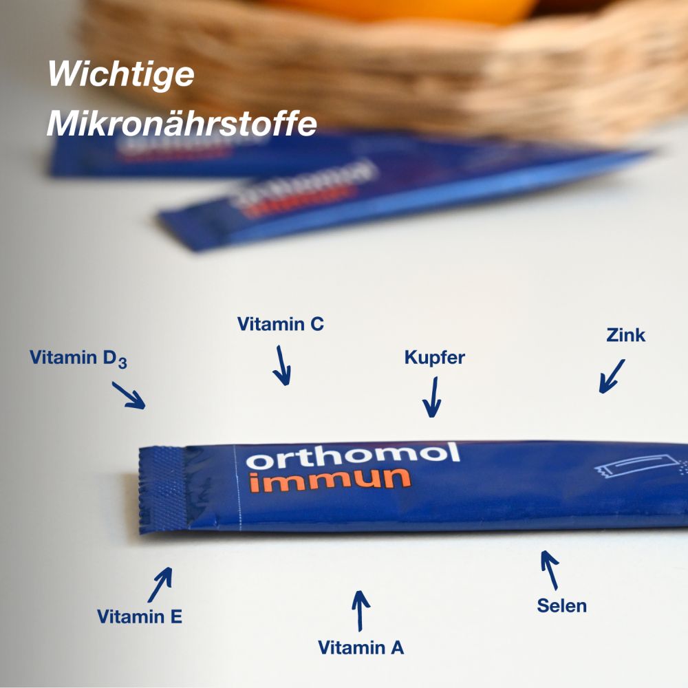 orthomol immun - Mikronährstoffe mit Vitamin C, Vitamin D und Zink - Direktgranulat Menthol-Himbeere