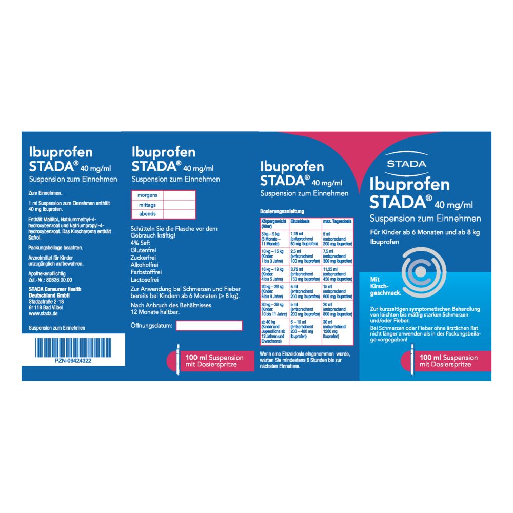 Ibuprofen STADA 40mg/ml Suspension zum Einnehmen 100 ml Suspension zum Einnehmen