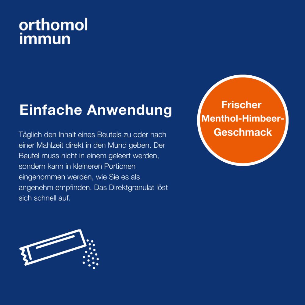 orthomol immun - Mikronährstoffe mit Vitamin C, Vitamin D und Zink - Direktgranulat Menthol-Himbeere