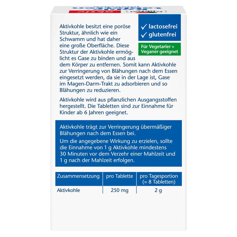 Doppelherz aktiv Kohletabletten pflanzlich 250 mg 125 St Tabletten
